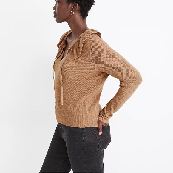 Madewell Tie-Neck Ruffle Pullover Sweater | Size Small - Picture 2 of 11